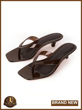Women's Kitten Heel Jelly Sandals Square Open Toe Thong Slip-On
